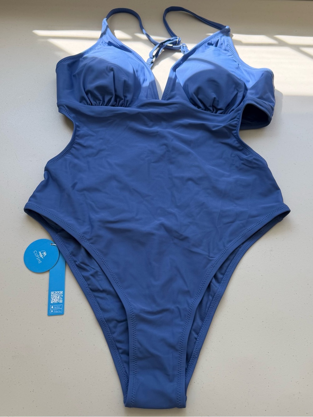Cupshe One Piece Swimsuit Blue Solid Cut-Out High Leg Size XL